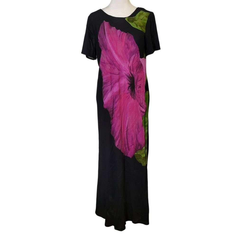 Vtg 90s Carole Little Maxi Dress 12 Floral Rayon Art to Wear Romantic Whimsigoth